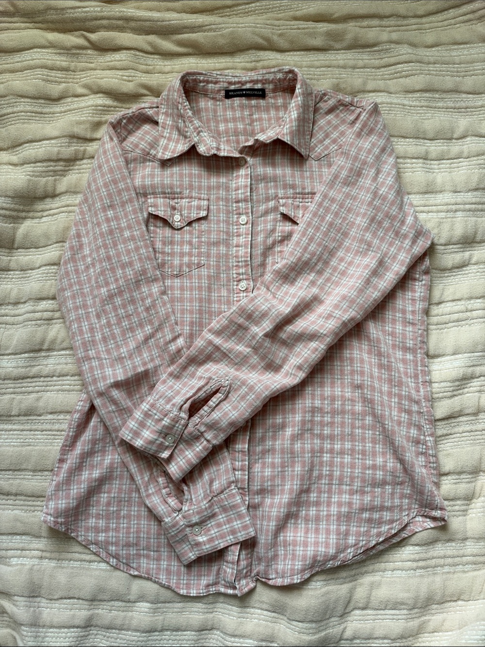 Brandy Melville Pink Plaid Button-Down Shirt